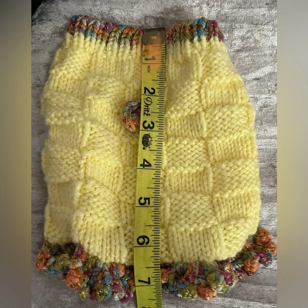 Butter Yellow Hand-Knit Dog Sweater Dress, Glitter Ruffle Collar, Small, New